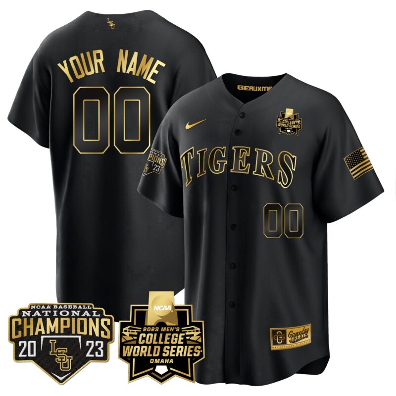 LSU Tigers 2023 National Champions Gold Cool Custom Jersey V4 - Black Gold