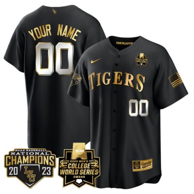 LSU Tigers 2023 National Champions Gold Cool Custom Jersey V4 - Black Limited