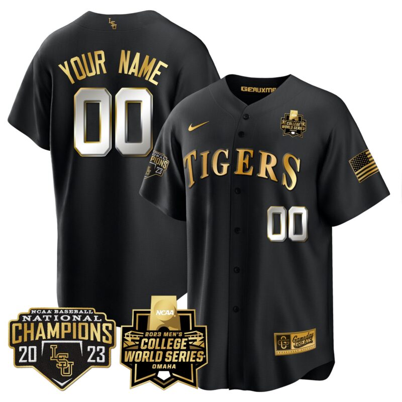 LSU Tigers 2023 National Champions Gold Cool Custom Jersey V4 - Black Limited