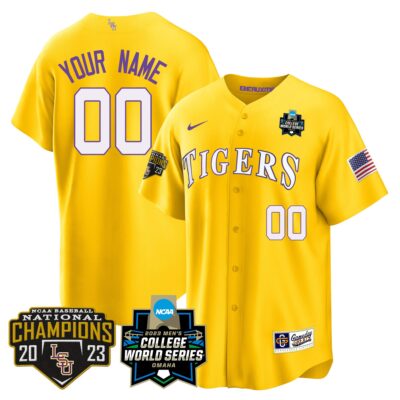 LSU Tigers 2023 National Champions Gold Cool Custom Jersey V4 - Gold