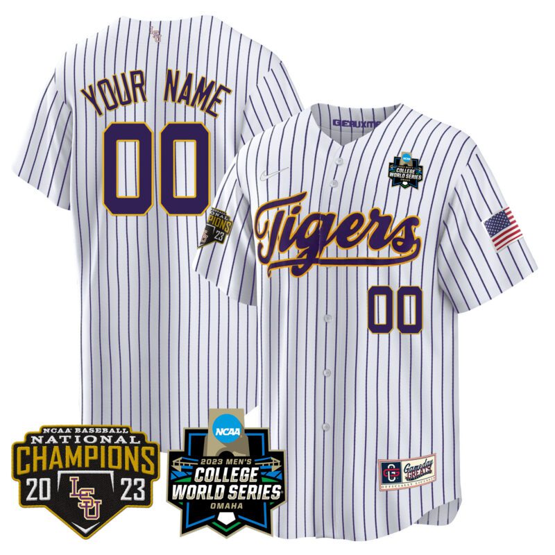 LSU Tigers 2023 National Champions Gold Cool Custom Jersey V4 - Pinstripe