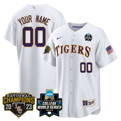 LSU Tigers 2023 National Champions Gold Cool Custom Jersey V4 - White
