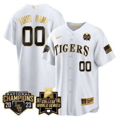 LSU Tigers 2023 National Champions Gold Cool Custom Jersey V4 - White Gold