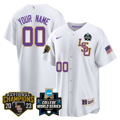 LSU Tigers 2023 National Champions Gold Cool Custom Jersey V4 - White LSU
