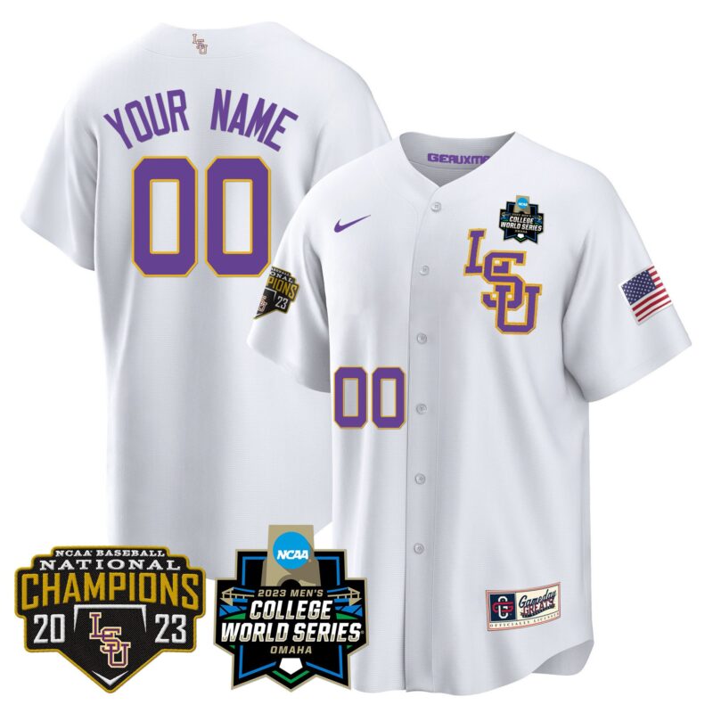 LSU Tigers 2023 National Champions Gold Cool Custom Jersey V4 - White LSU