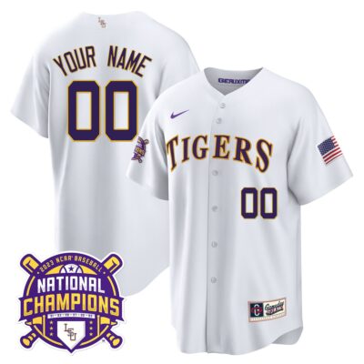 LSU Tigers 2023 National Champions Gold Cool Custom Jersey - White