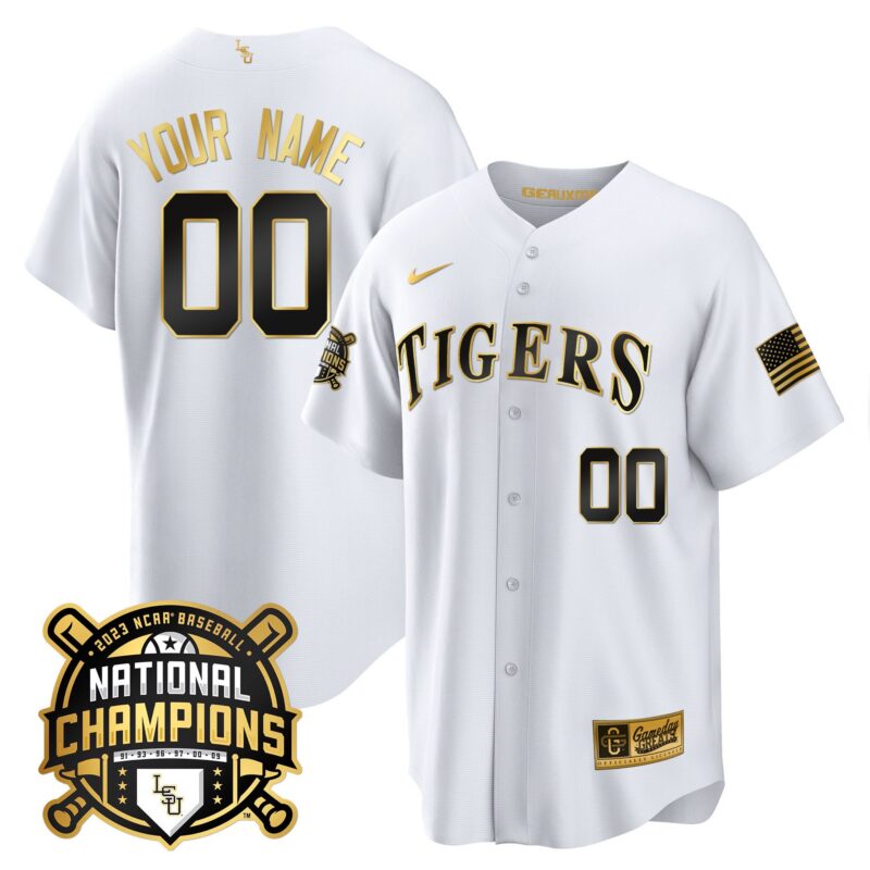 LSU Tigers 2023 National Champions Gold Cool Custom Jersey - White Gold