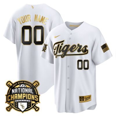 LSU Tigers 2023 National Champions Gold Cool Custom Jersey - White Gold