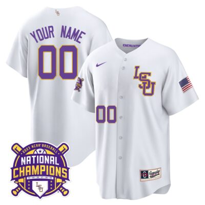 LSU Tigers 2023 National Champions Gold Cool Custom Jersey - White LSU