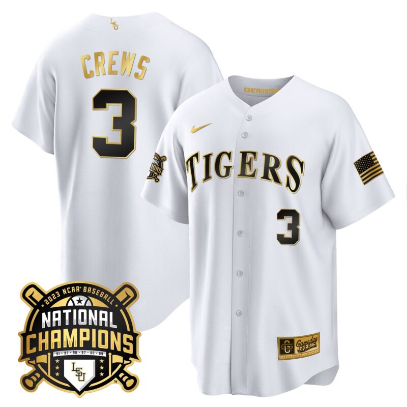 LSU Tigers 2023 National Champions Gold Cool Jersey - Dylan Crews