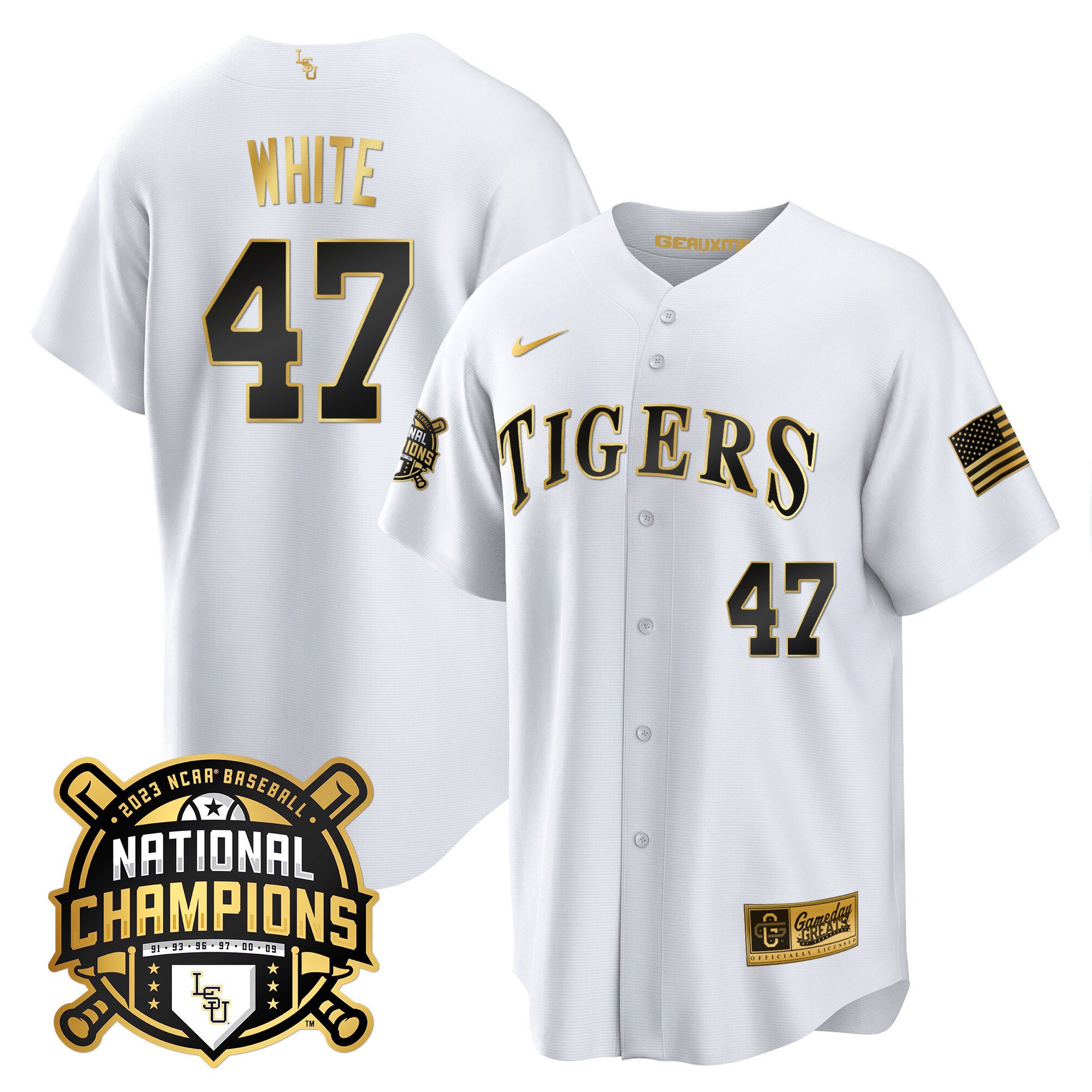 LSU Tigers 2023 National Champions Gold Cool Jersey - Tommy White