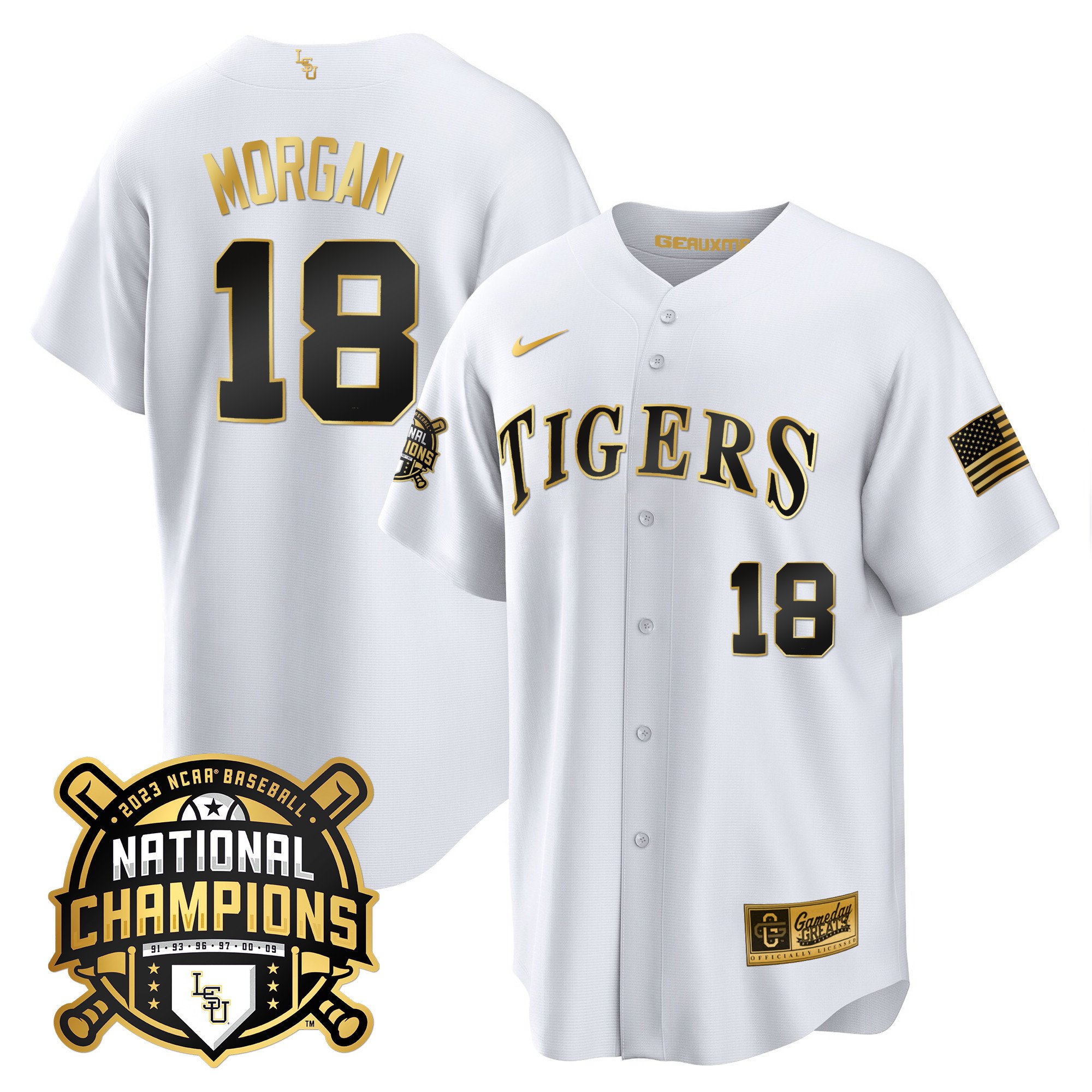 LSU Tigers 2023 National Champions Gold Cool Jersey - Tre Morgan