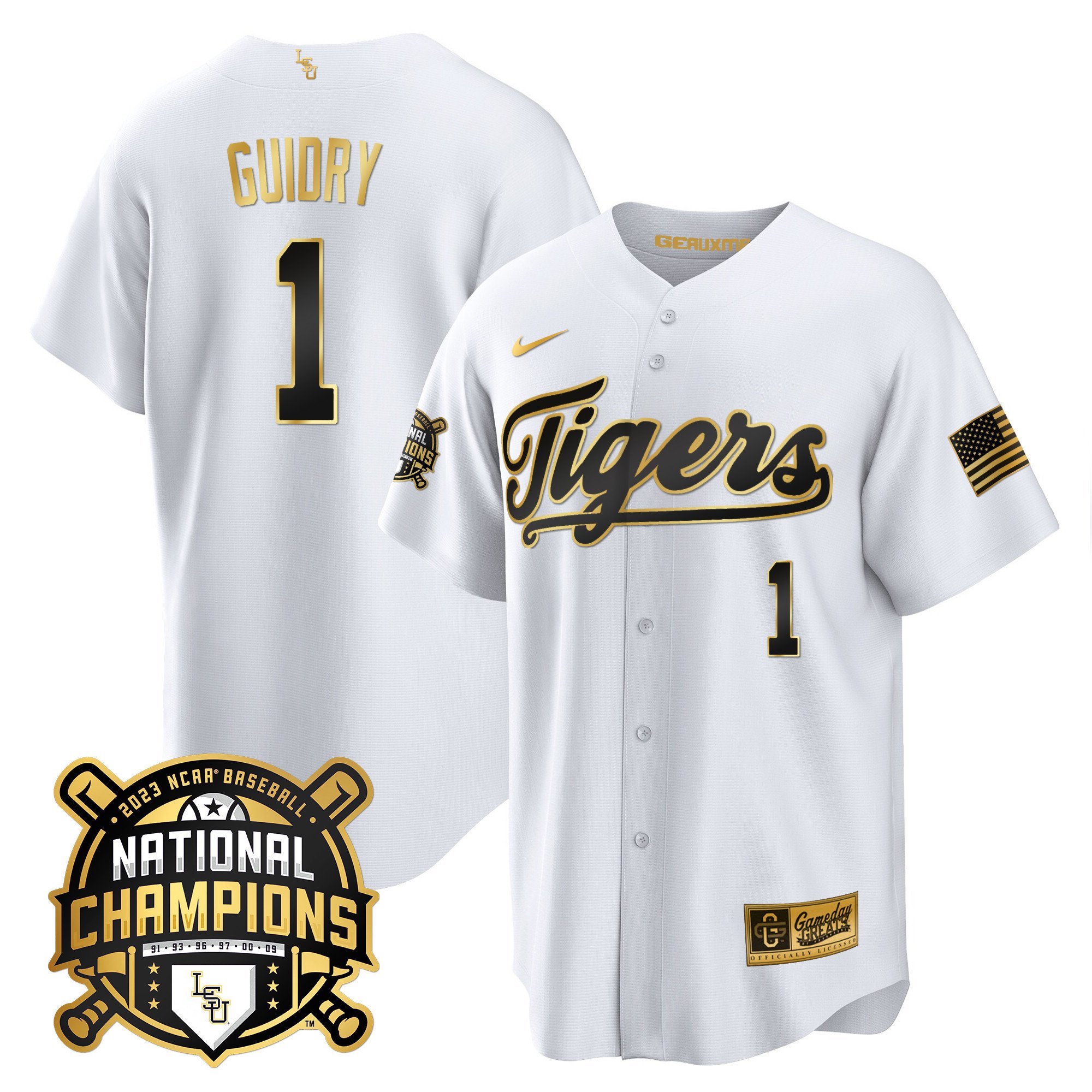 LSU Tigers 2023 National Champions Gold Cool Jersey - Weylin Guidry