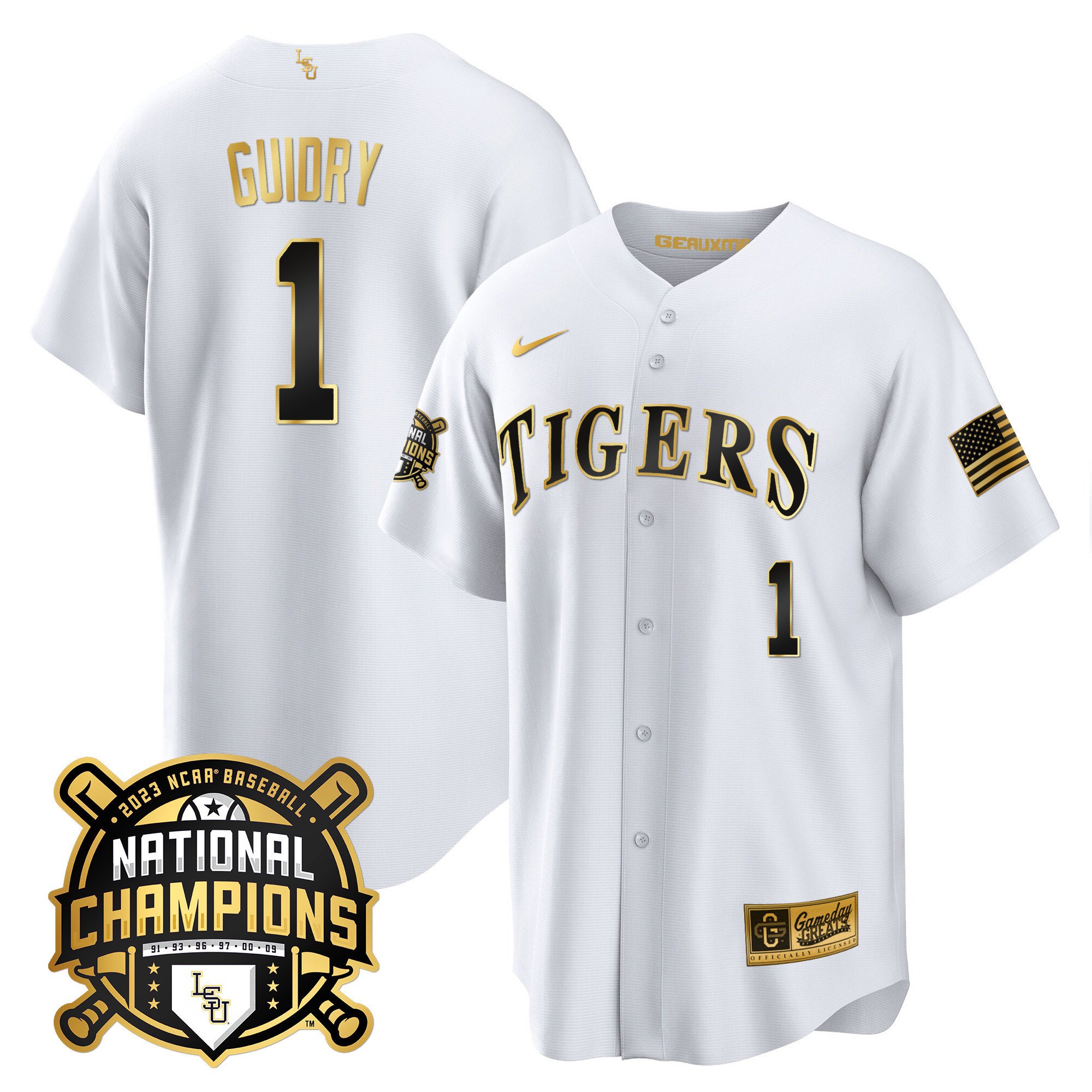 LSU Tigers 2023 National Champions Gold Cool Jersey - Weylin Guidry