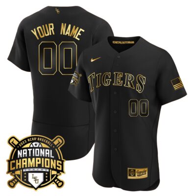 LSU Tigers 2023 National Champions Gold Flex Custom Jersey - Black Gold