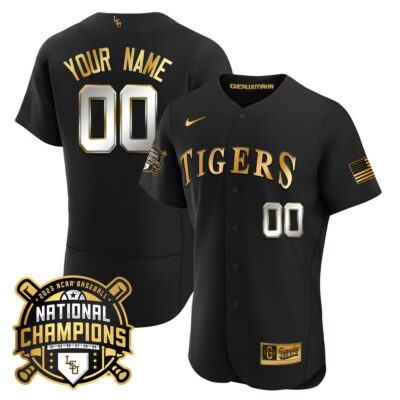 LSU Tigers 2023 National Champions Gold Flex Custom Jersey - Black Limited