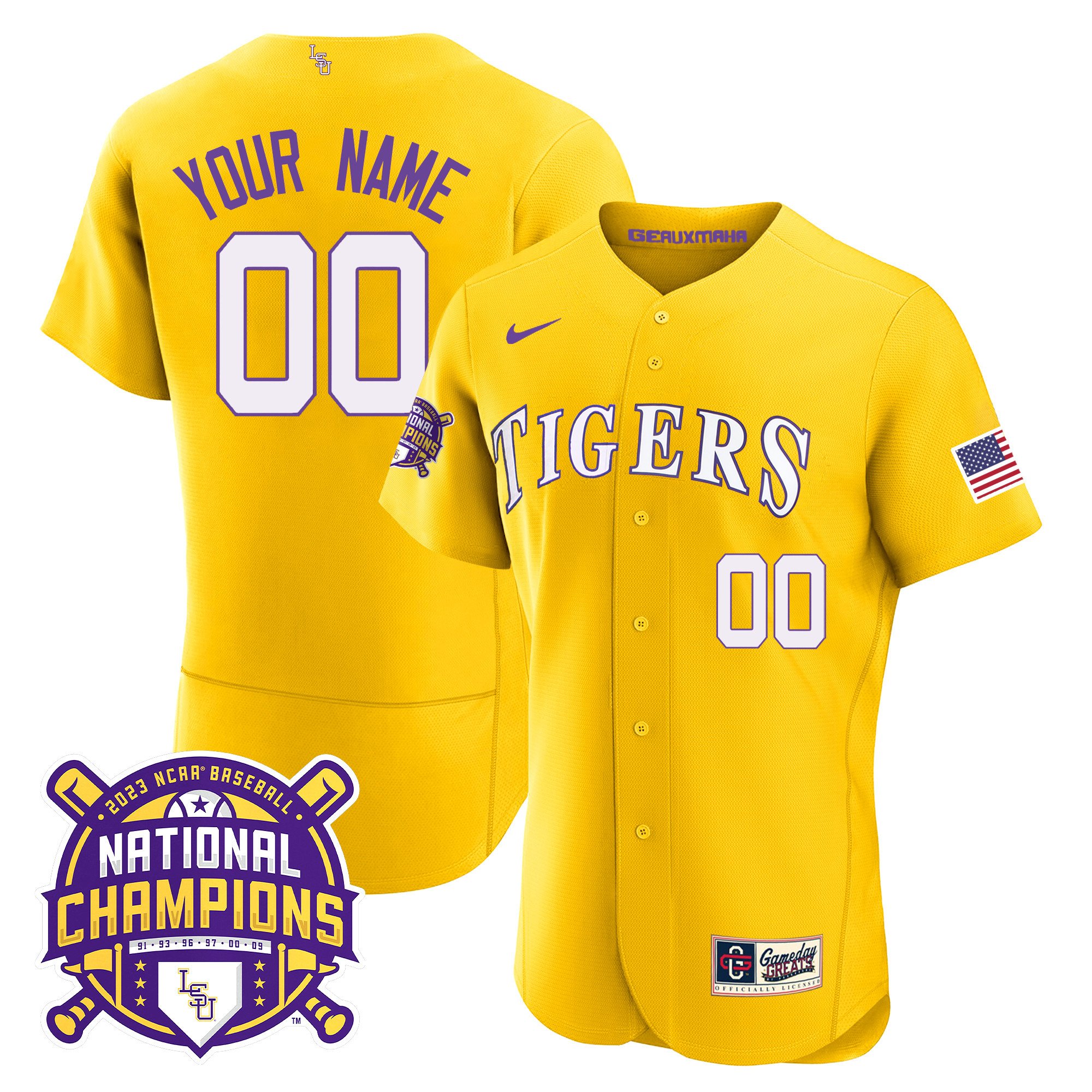LSU Tigers 2023 National Champions Gold Flex Custom Jersey - Gold