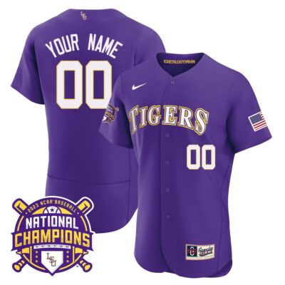 LSU Tigers 2023 National Champions Gold Flex Custom Jersey - Purple