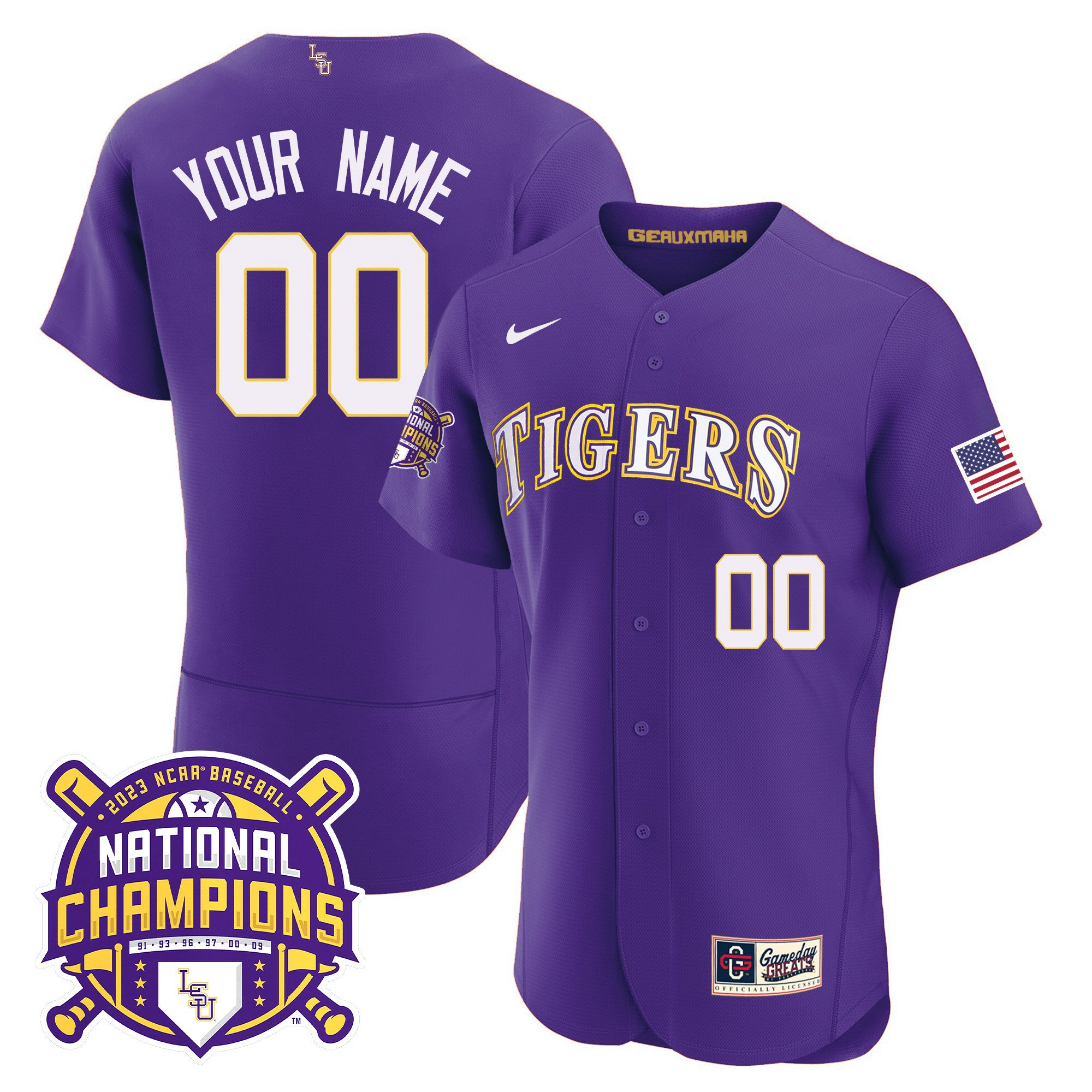 LSU Tigers 2023 National Champions Gold Flex Custom Jersey - Purple