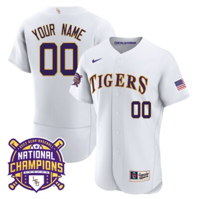 LSU Tigers 2023 National Champions Gold Flex Custom Jersey - White