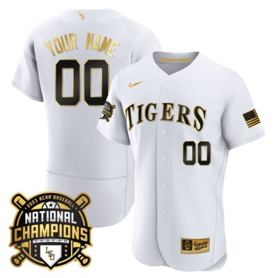 LSU Tigers 2023 National Champions Gold Flex Custom Jersey - White Gold