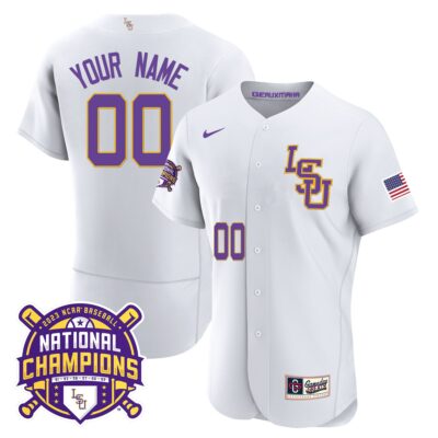 LSU Tigers 2023 National Champions Gold Flex Custom Jersey - White LSU