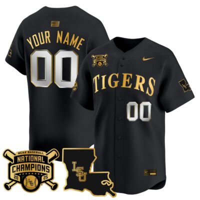 LSU Tigers 2025 College World Series Champions Gold Vapor Premier Limited Custom Jersey - Black Gold