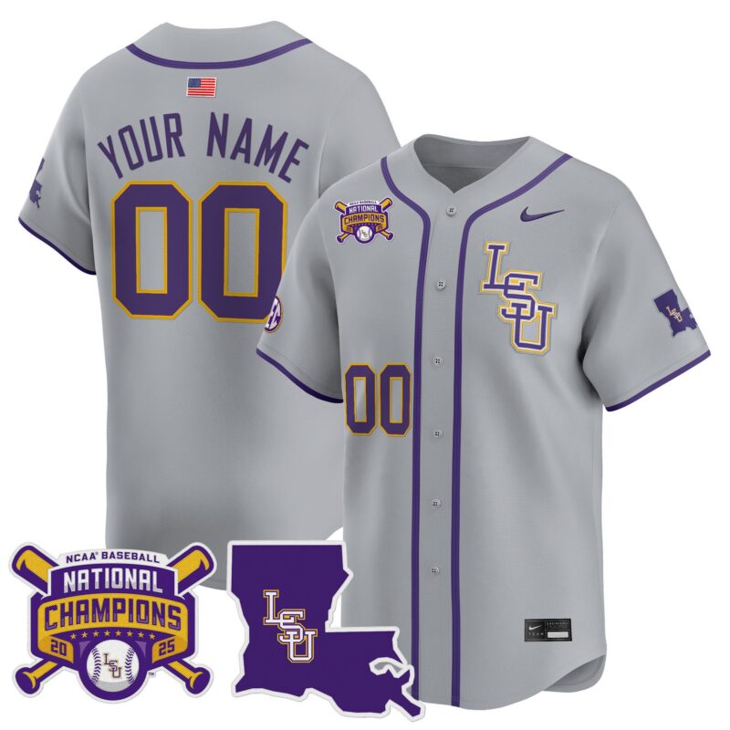 LSU Tigers 2025 College World Series Champions Vapor Premier Limited Custom Jersey - Gray