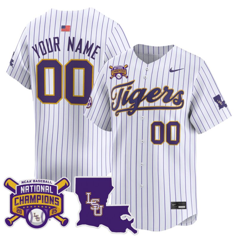 LSU Tigers 2025 College World Series Champions Vapor Premier Limited Custom Jersey - Pinstripe