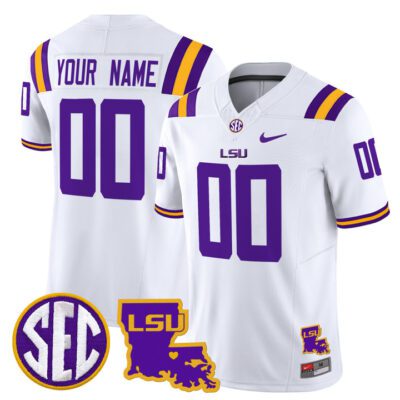 LSU Tigers 2025 Louisiana Patch Vapor Limited Custom Jersey - White
