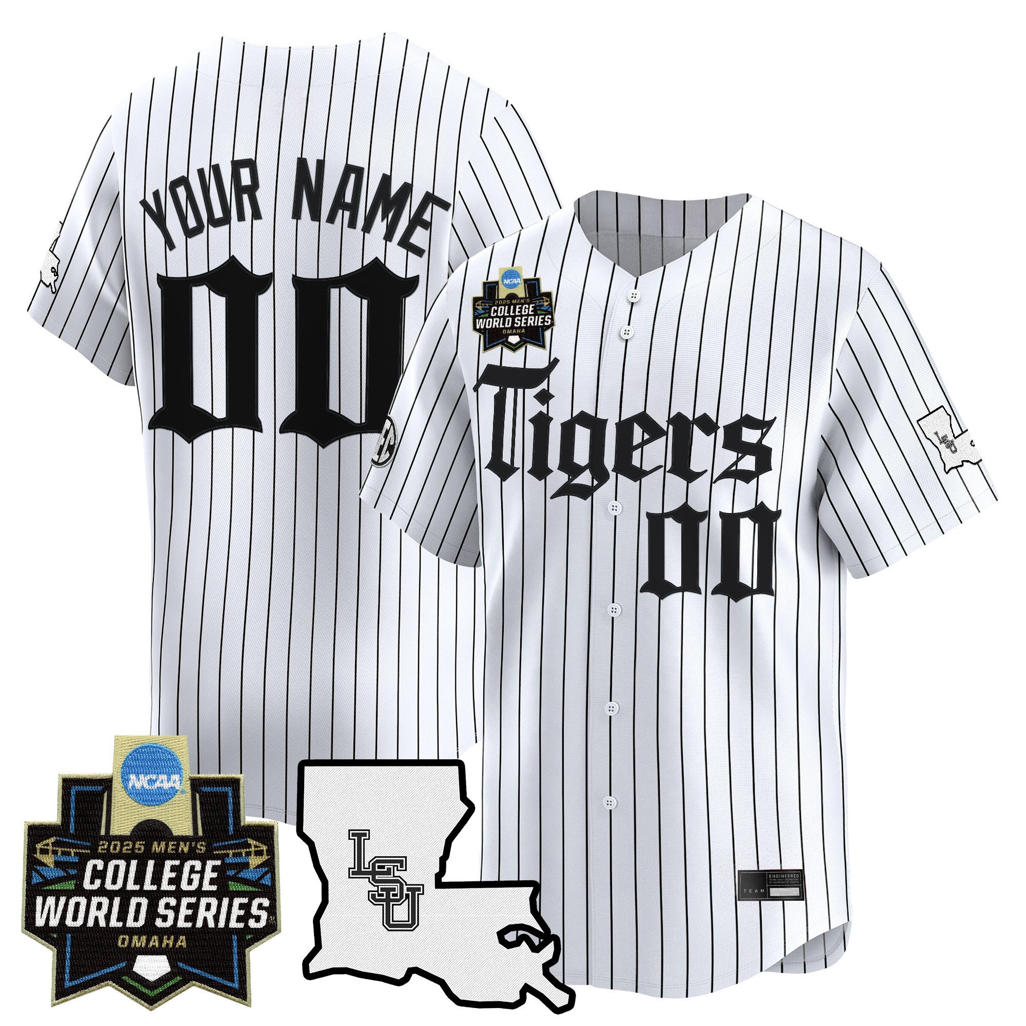 LSU Tigers 2025 World Series 'Gothic Geaux Edition' Vapor Premier Limited Custom Jersey - White Pinstripe