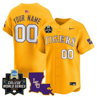 LSU Tigers 2025 World Series Vapor Premier Limited Custom Jersey - Gold
