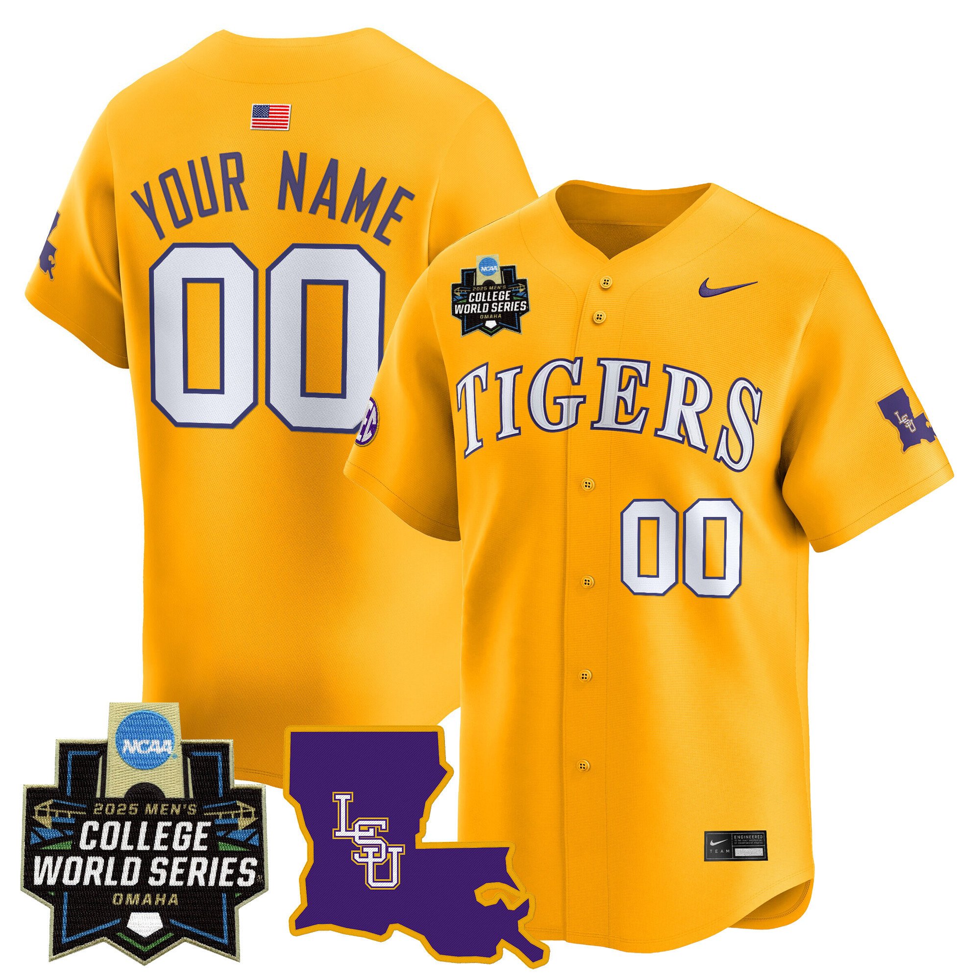 LSU Tigers 2025 World Series Vapor Premier Limited Custom Jersey - Gold