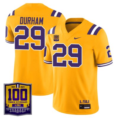 Men's LSU Tigers 100 Years of Tiger Stadium Patch Vapor Limited Jersey - Gold Caden Durham