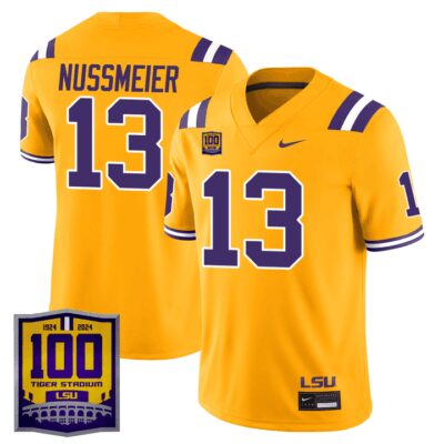 Men's LSU Tigers 100 Years of Tiger Stadium Patch Vapor Limited Jersey - Gold Garrett Nussmeier