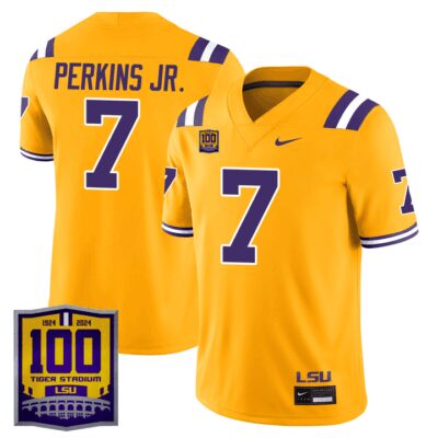 Men's LSU Tigers 100 Years of Tiger Stadium Patch Vapor Limited Jersey - Gold Harold Perkins Jr.