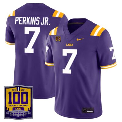 Men's LSU Tigers 100 Years of Tiger Stadium Patch Vapor Limited Jersey - Purple Harold Perkins Jr.