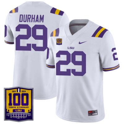Men's LSU Tigers 100 Years of Tiger Stadium Patch Vapor Limited Jersey - White Caden Durham