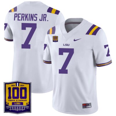 Men's LSU Tigers 100 Years of Tiger Stadium Patch Vapor Limited Jersey - White Harold Perkins Jr.