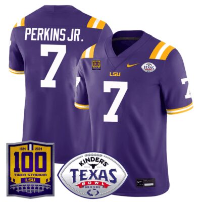 Men's LSU Tigers 100 Years of Tiger Stadium & Texas Bowl Patch Vapor Limited Jersey - Purple Harold Perkins Jr.