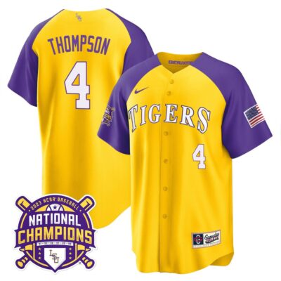 Men's LSU Tigers 2023 Champions Alternate & Color Sleeves Jersey - Jordan Thompson