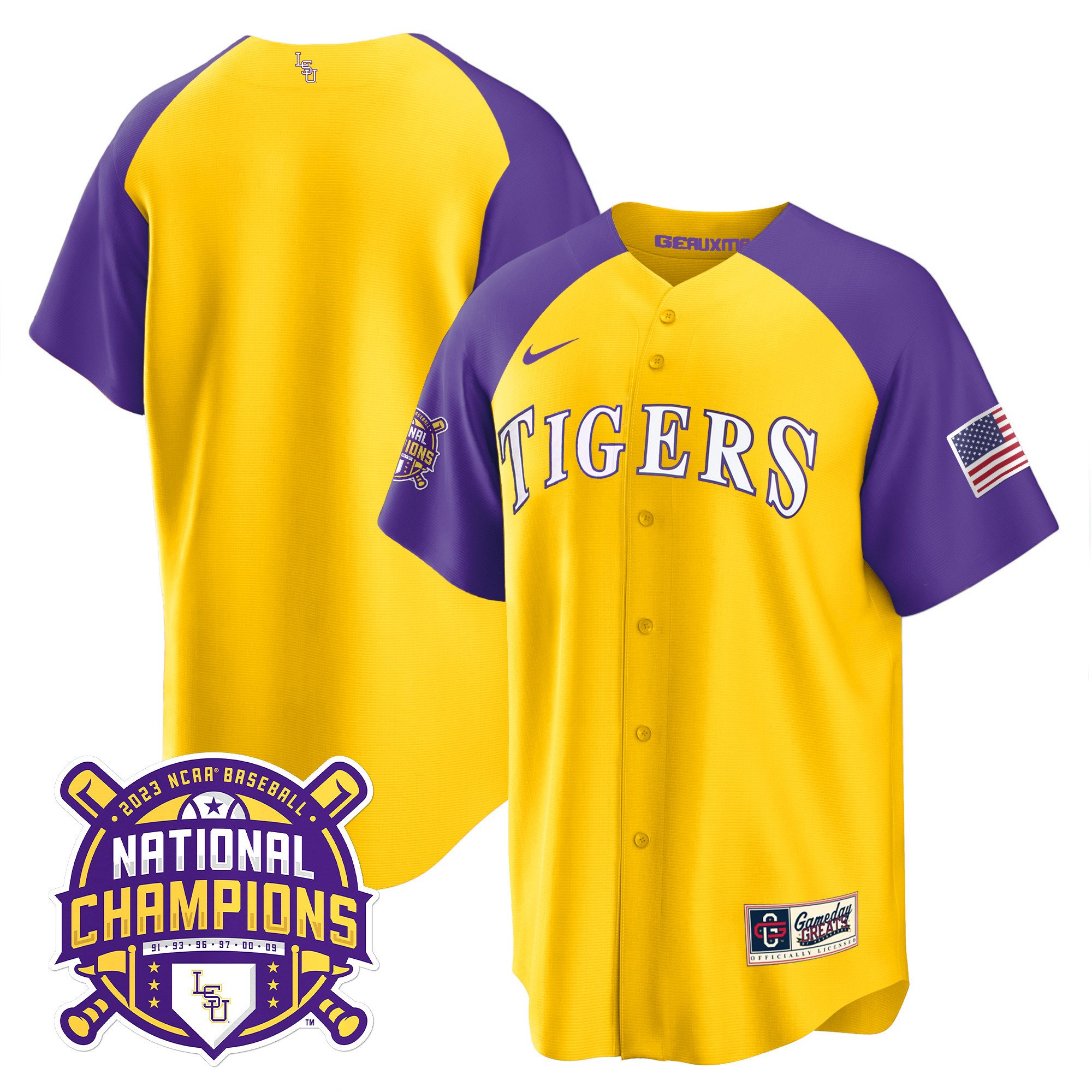 Men's LSU Tigers 2023 Champions Alternate & Color Sleeves Jersey - Team
