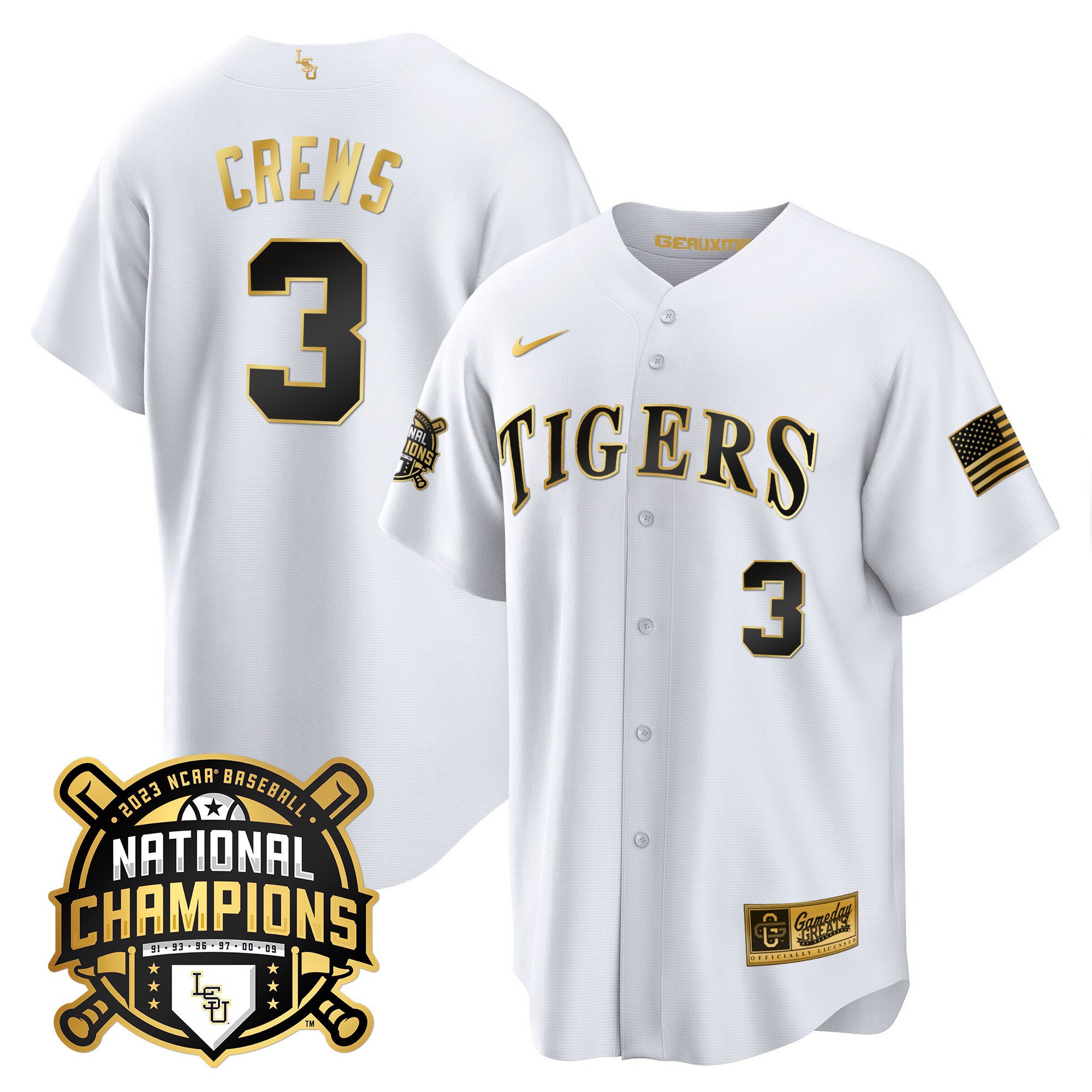 Men's LSU Tigers 2023 National Champions Gold Cool Jersey - Dylan Crews