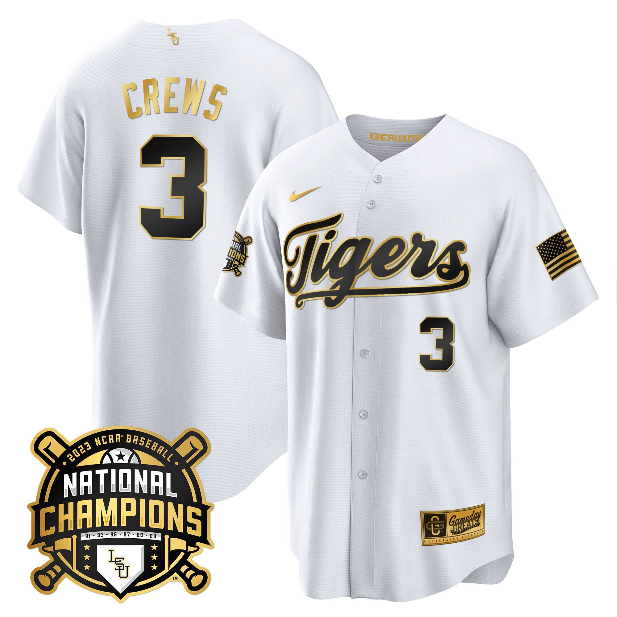 Men's LSU Tigers 2023 National Champions Gold Cool Jersey - Dylan Crews