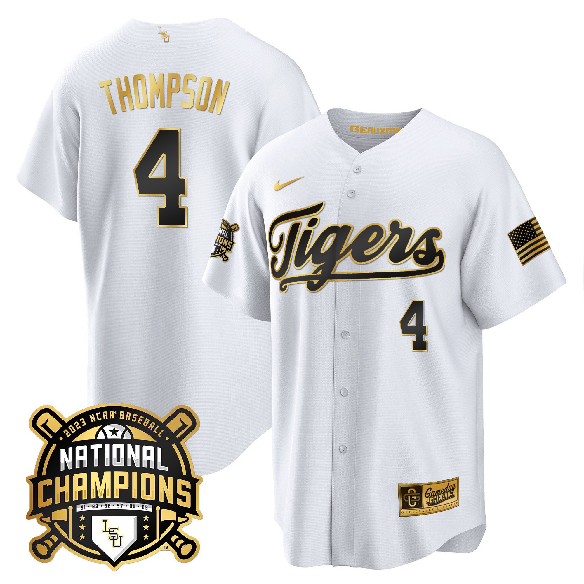 Men's LSU Tigers 2023 National Champions Gold Cool Jersey - Jordan Thompson