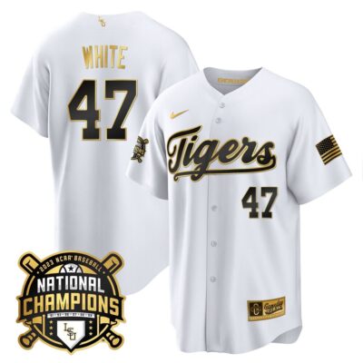 Men's LSU Tigers 2023 National Champions Gold Cool Jersey - Tommy White