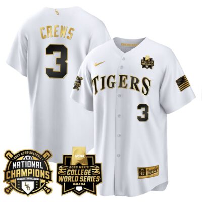 Men's LSU Tigers 2023 National Champions Gold Cool Jersey V3 - Dylan Crews