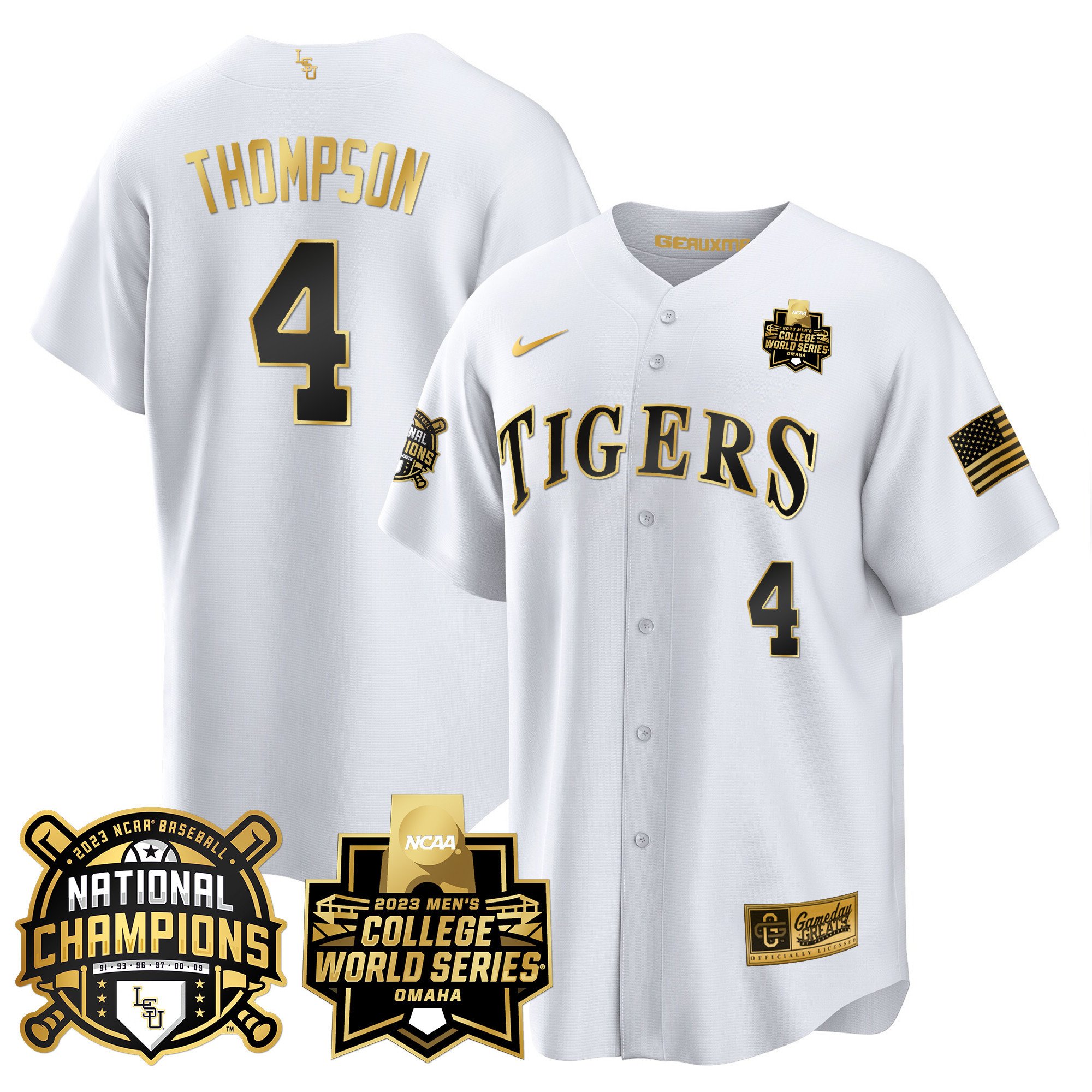 Men's LSU Tigers 2023 National Champions Gold Cool Jersey V3 - Jordan Thompson