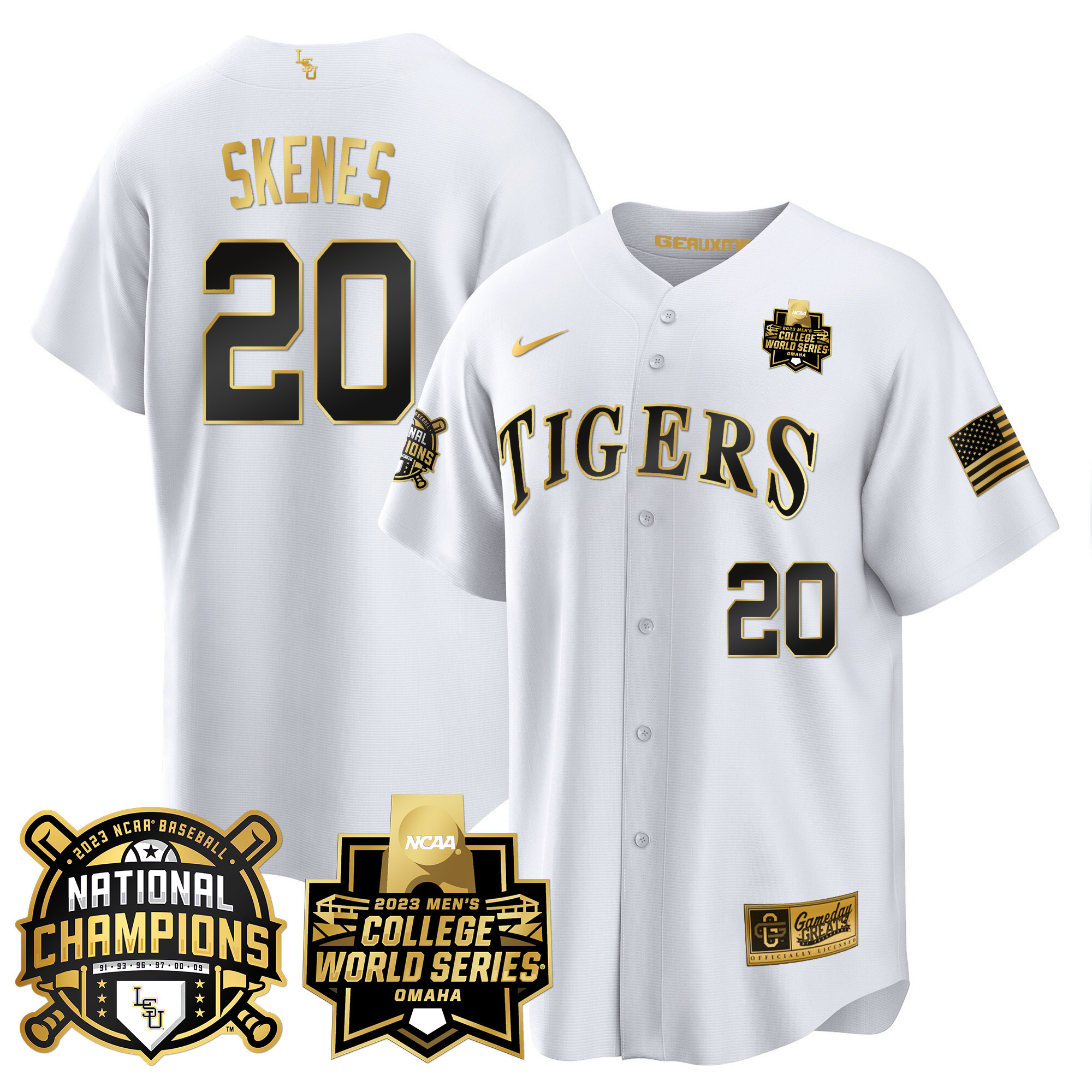 Men's LSU Tigers 2023 National Champions Gold Cool Jersey V3 - Paul Skenes