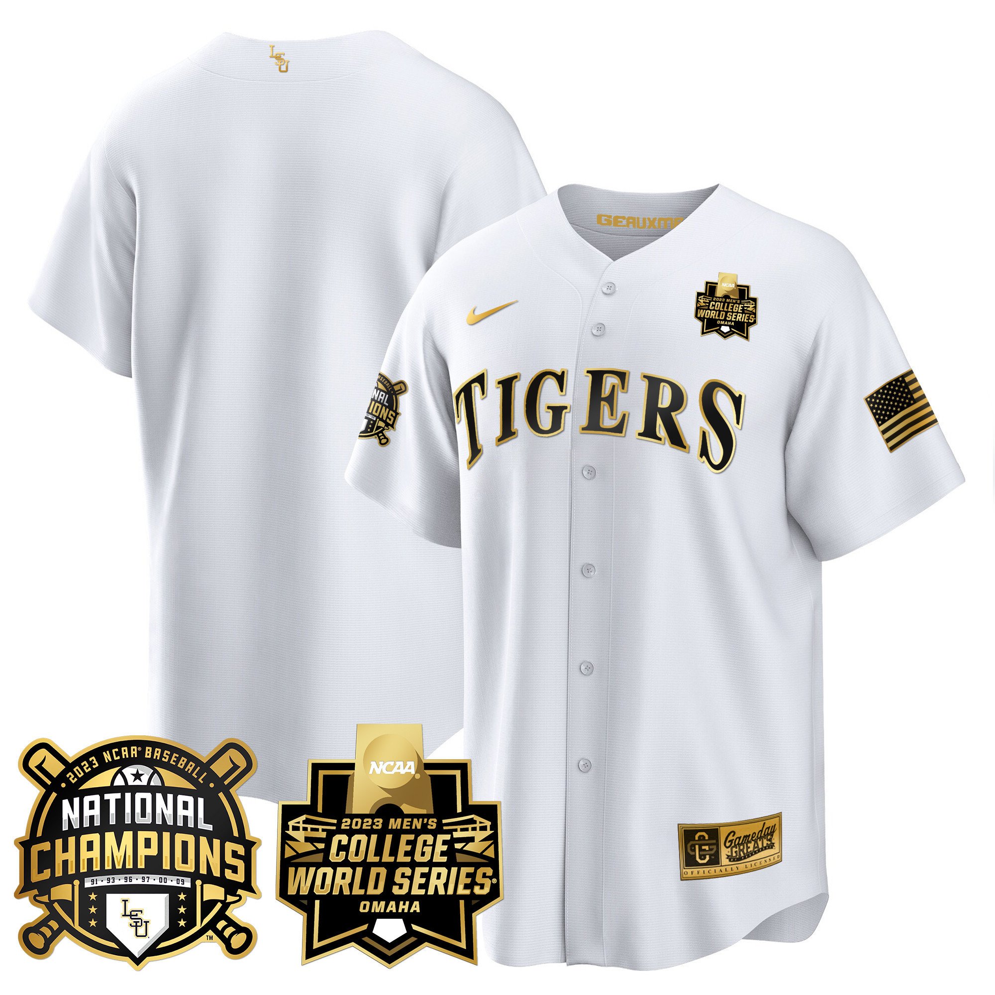 Men's LSU Tigers 2023 National Champions Gold Cool Jersey V3 - Team